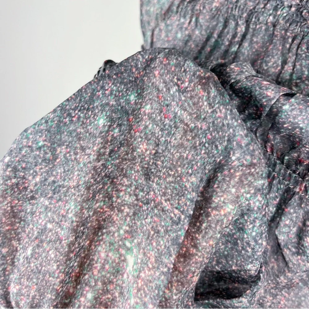 Theory Gray Briona Burning Glitter Two Piece Set Silk Top Mini Skirt Size Medium
